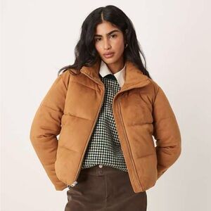 Abercrombie & Fitch Women's Vegan Suede Puffer Jacket in Camel